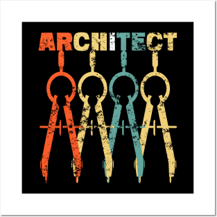 Retro Architect Compass Architecture Teacher Student Posters and Art